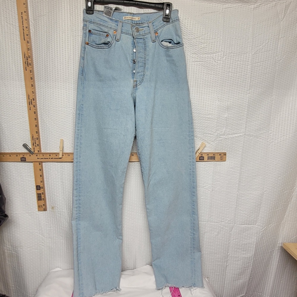 Levis Ribcage Straight Ankle Jeans Light Wash Raw Hem 27 W27 L31 79646-0001